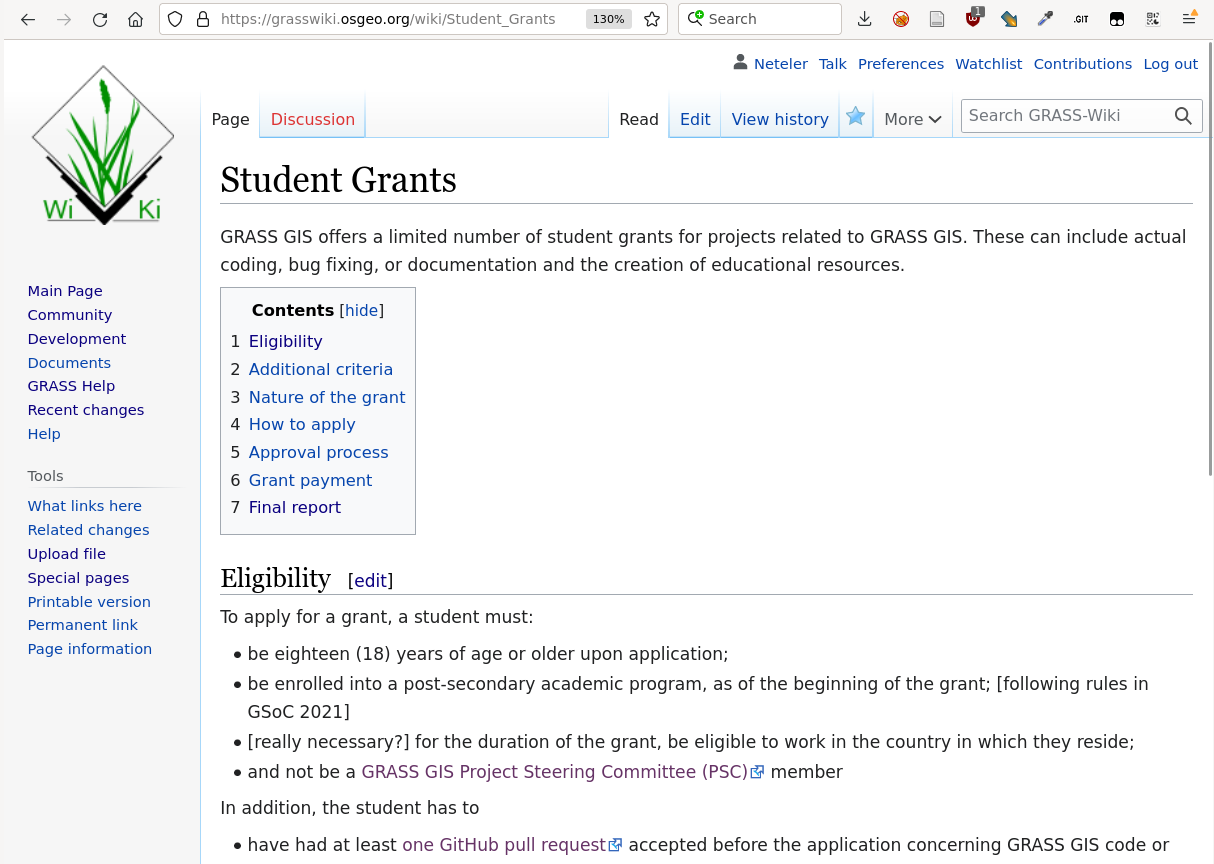 GRASS GIS student grants