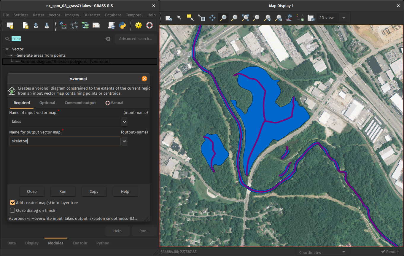 GRASS GIS and vector skeletonising